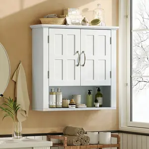 23.62"W*7.68"D*22.63"H White Wall‑Mounted Floating Storage Cabinet, Engineered Wood Paneled Door with Adjustable Shelves for Bathroom Kitchen Entryway