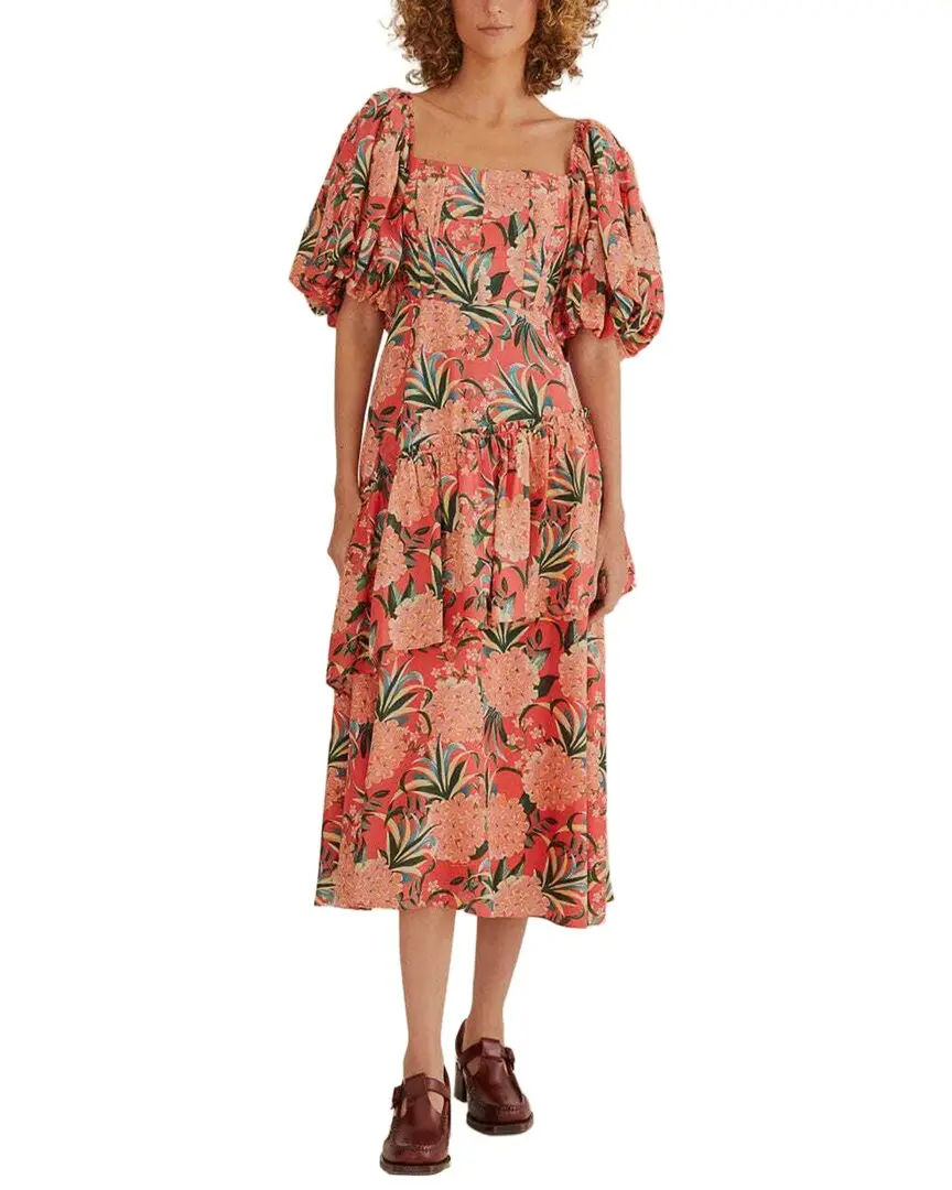 FARM Rio Pineapple Bloom Red Cut Out Midi Dress