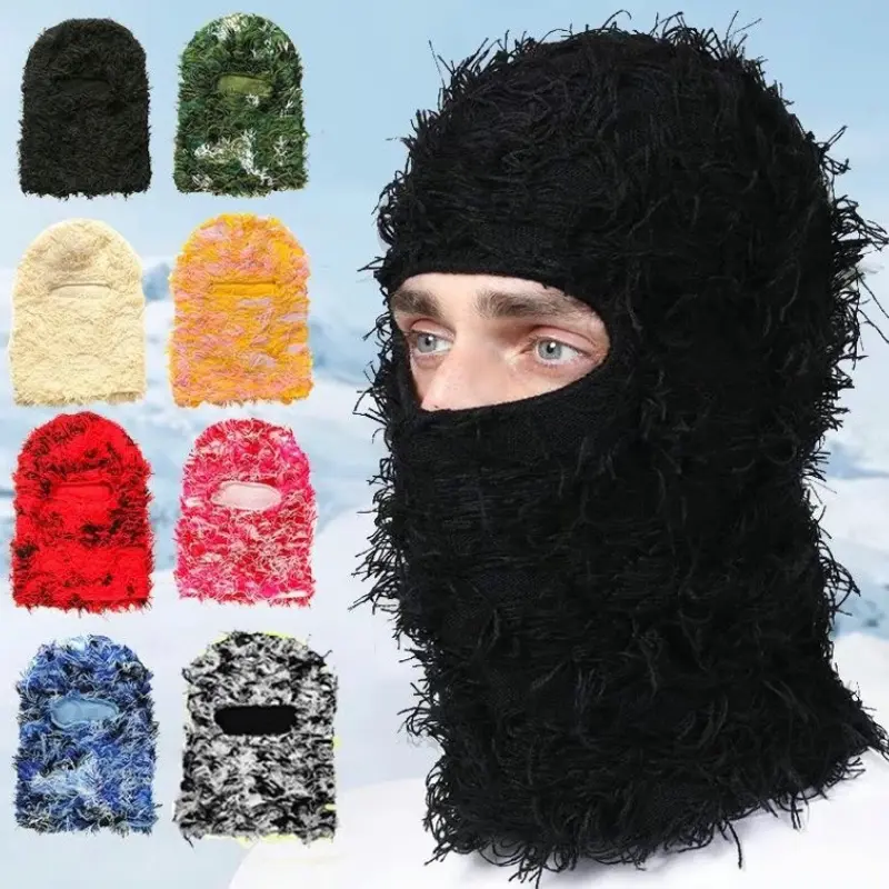 Soft Fluffy Balaclava Mask - Windproof Full Face Cover for Winter Sports - Unisex, Breathable, Toggle Closure for Skiing and Riding