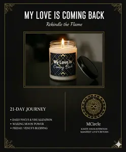 Our Best Seller: Reignite Your Love Candle. My Love Is Coming Back Candle | 9oz Soy Jar, Art Deco Navy & Gold, 12 Aromatic Scents, 50-60 Hour Burn Time, Reusable Glass Jar, Vegan & Safety-Tested Whole House Holiday Scented Candles