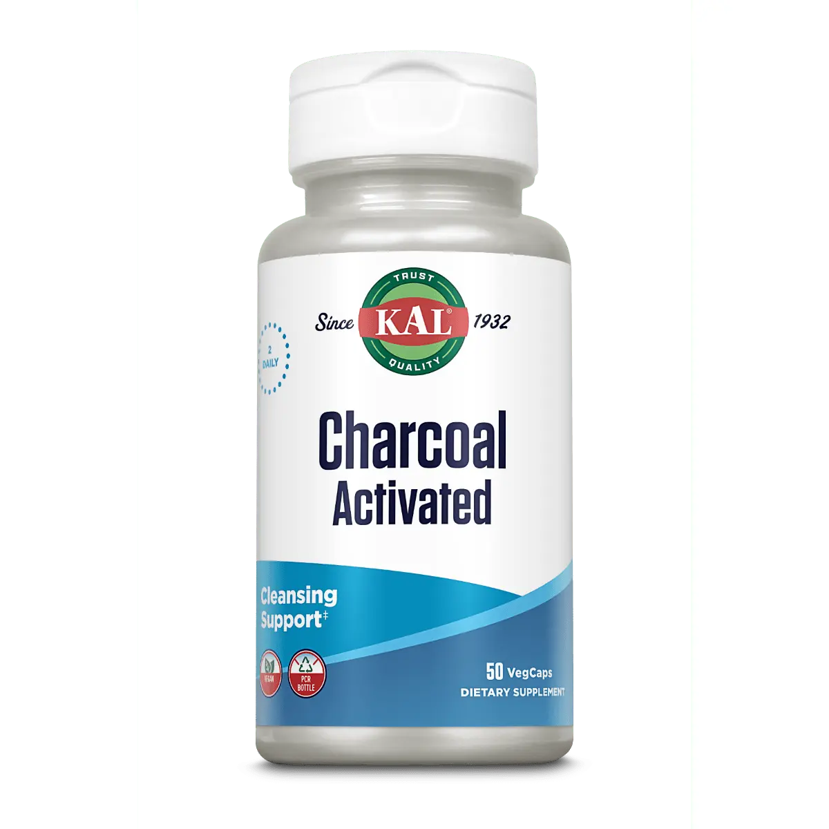 Kal Charcoal Activated VegCaps 50g Dietary Supplement for Healthcare & Fitness, Cleansing, Support, Healthy Digestion