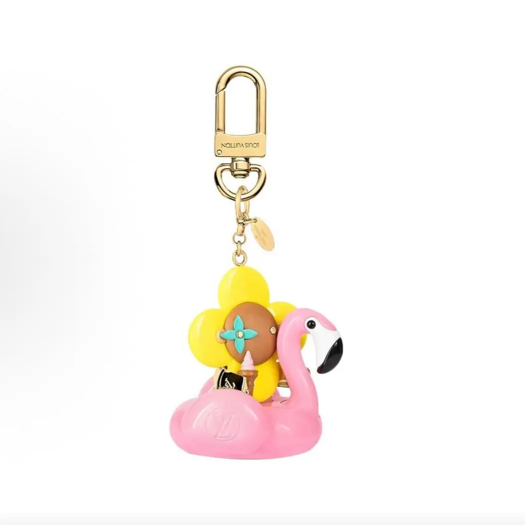 Pre-owned Louis Vuitton Limited Vivienne Pink Flamingo Float Ice‑Cream Bag Charm Keychain 2507528