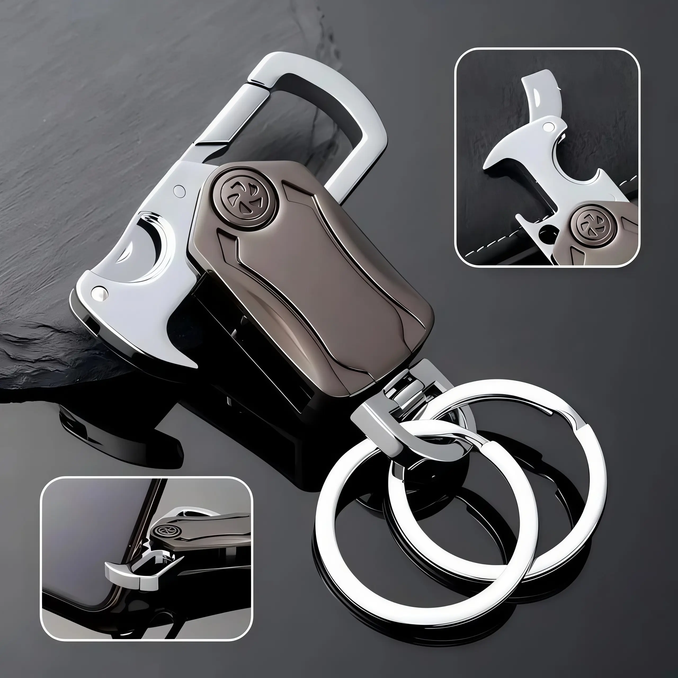 Men's Multifunctional Keychain, Compact Casual Everyday Carry Multi-Key Organizer with Bottle Opener, Phone Stand & Rotatable Clip, Bottle Opener Ring, Multi-Key Keychains