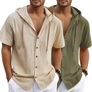 2-pack men’s hooded short-sleeve hoodies — lightweight, breathable summer design; solid color; ideal for beach vacations, casual wear, and commuting; versatile tops.