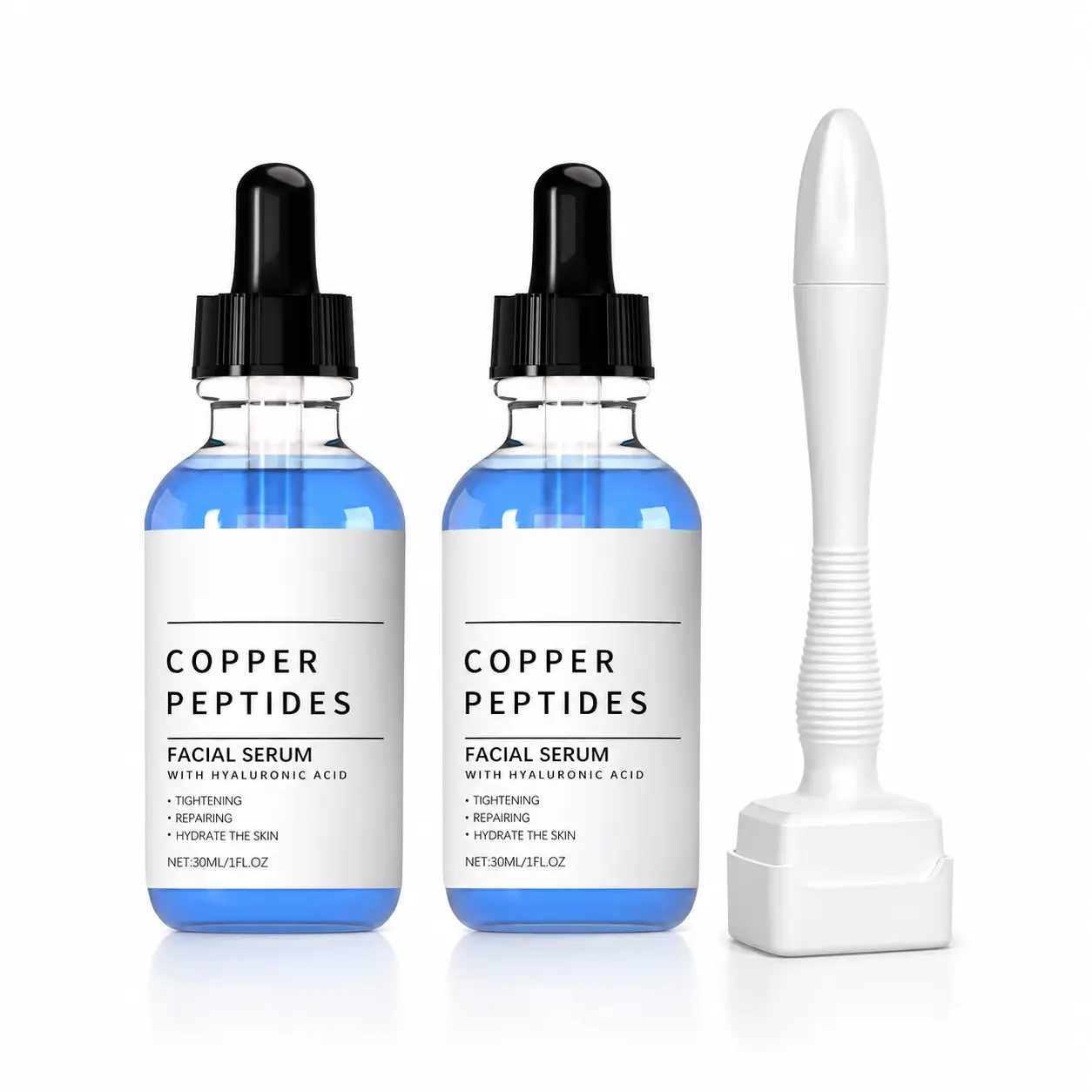 GHK-Cu Copper Peptide Serum & Adjustable Microneedle Stamp Kit, Facial Skin Care Set for Hydrating & Repairing Beauty Routine