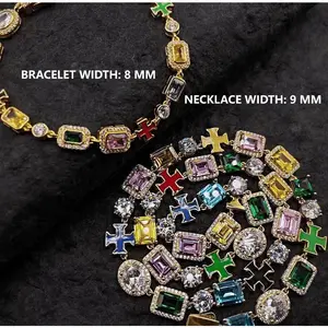 [ICE HUE]18K Gold Vacuum Plated Copper with 5A+ Sri Lanka Colorful Zircon Dopamine Necklace&Bracelet Miami Italy Mexico & Micro Inspired for Women & Men Luxury Jewelry,Daily Wear,Casual Fashion,Gift Idea,,Classic,Hip Hop,Simple,Sporty Style