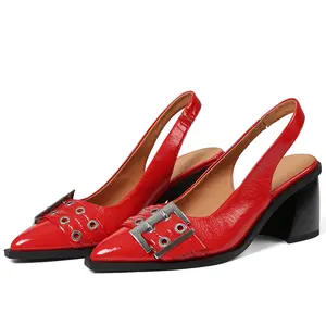 Slingback Heels for Women Pointed Toe Chunky Block Heel Adjustable Slingback Elastic Strap Wide Welt Buckle Gifts for Her Work Party Wedding Shoes for Bride Spring Heels