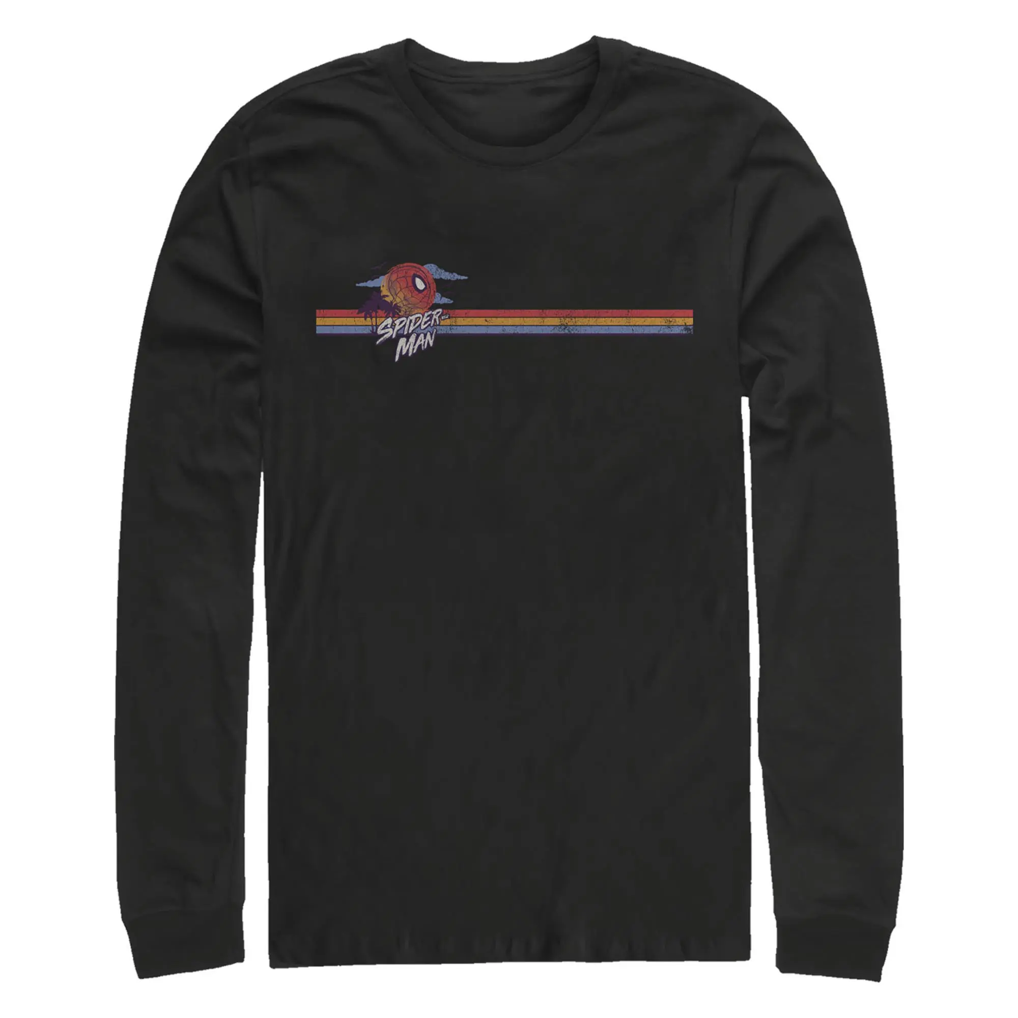 Men's Marvel Spider-Man Retro Stripe Long-Sleeve T-Shirt, Menswear Apparel with Casual Fashion Design