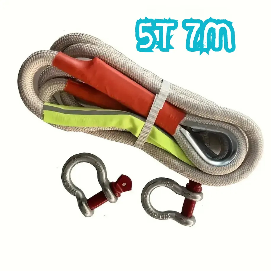 Heavy-Duty Towing Rope (5t/7m) - Thickened & Wear-Resistant with Steel Hooks & Reflective Strip for Cars & Trucks.