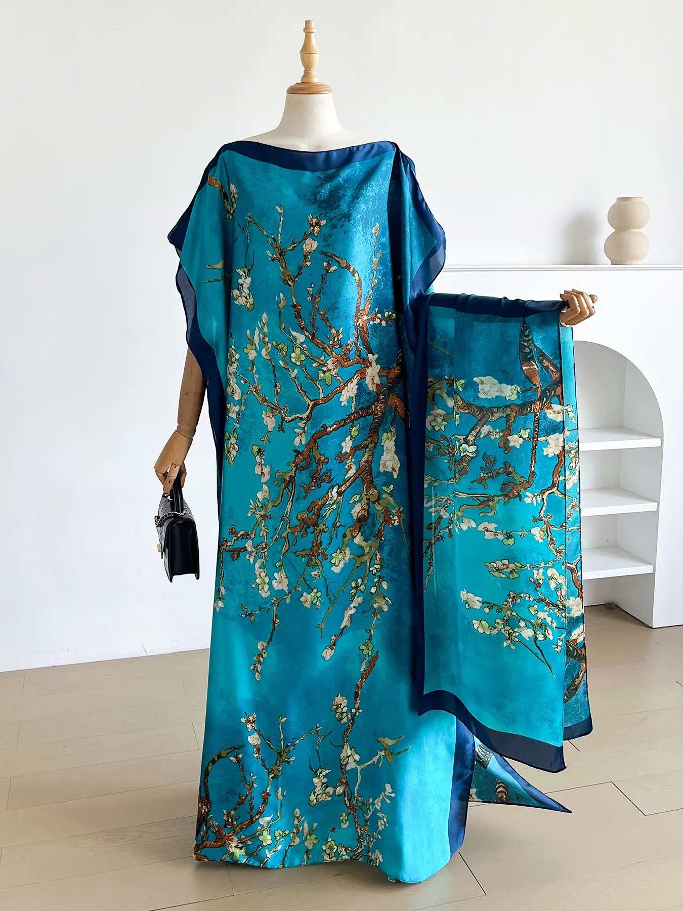 Elegant Plant Pattern Shawl Set, Fashion Shawl Wrap, Slim-Fitting Sun Protection Scarf, All-Season Beachwear, Women's Silk-Like Fabric Accessory