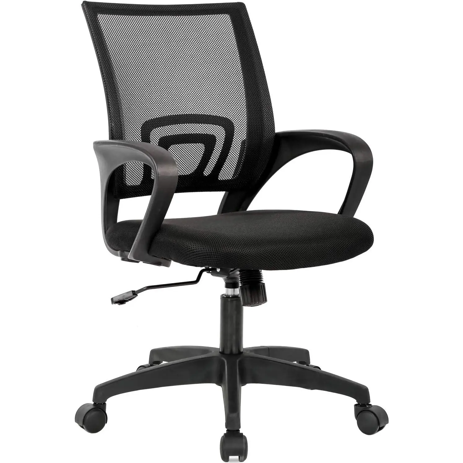 Ergonomic Office Chair | Mid-Back Swivel Desk Chair | Breathable Backrest & Lumbar Support | Adjustable Height | Sponge Seat | Rolling Wheels | Black | for Adults & Women