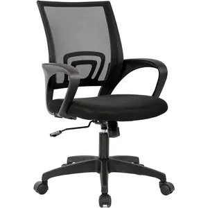Ergonomic Office Chair | Mid-Back Swivel Desk Chair | Breathable Backrest & Lumbar Support | Adjustable Height | Sponge Seat | Rolling Wheels | Black | for Adults & Women