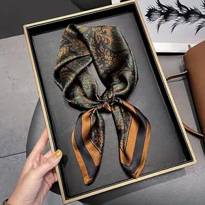 100% SILK Retro Style Printed Square Scarf For Men And Women Multi-functional Fashion Accessory Headband & Couple Scarf Bandanas Turban Summer Wear Vintage Shawl Wrap Things