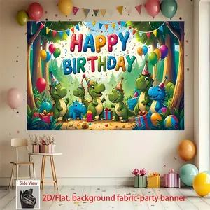 1PC， Cartoon dinosaur birthday background banner, balloon themed photography background, made of polyester material, suitable for photo booths, parties, birthdays, celebrations, and indoor and outdoor home wall decoration