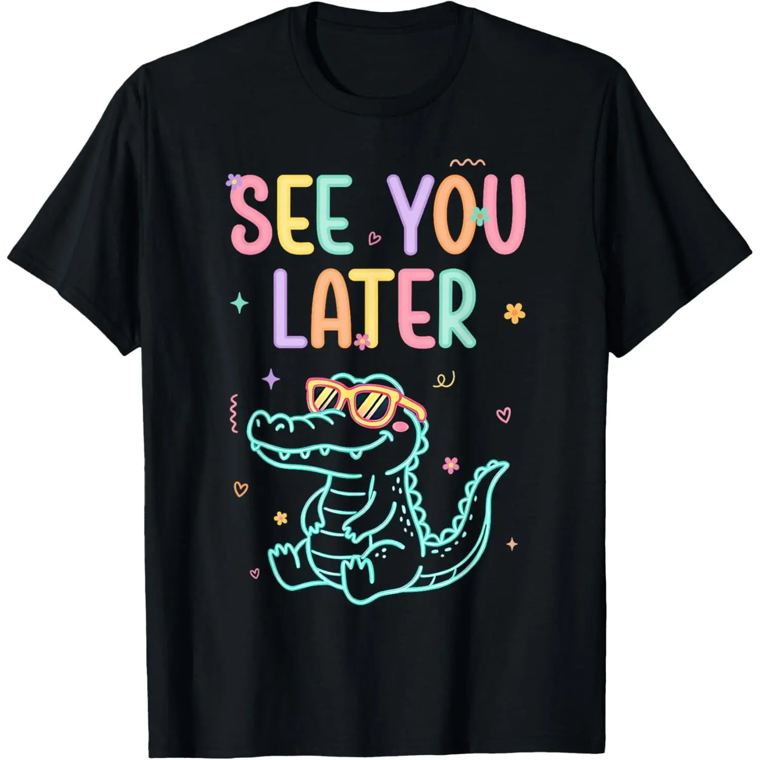 Men's Last Day of School Alligator Graphic T-Shirt - Casual Chic Classic Basic Streetwear, Soft Light Cotton Blend Short-Sleeve Round Neck Breathable All-Seasons Menswear Statement Top