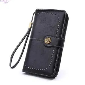 2026 Trendy Waxed Leather Clutch Wallet for Men Women, RFID Blocking Long Zipper Purse, Multi-Pocket Large Capacity Bag for Phone, Cards & Coins, Sleek Minimalist Daily Carry Essential for Work & Travel