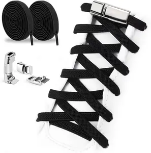 Elastic No Tie Shoe Laces for Sneakers - Lightweight Magnetic Buckle, One Size Fits All, Comfortable Fit for Kids & Adults, White & Black