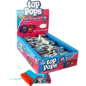 Top Pops Chewy Taffy Pops  Blazpberry 48 ct. - Sweet Chewy Taffy on a Stick with Sour Sweet Blue Raspberry Flavor - 48 Count Box Snack Candy