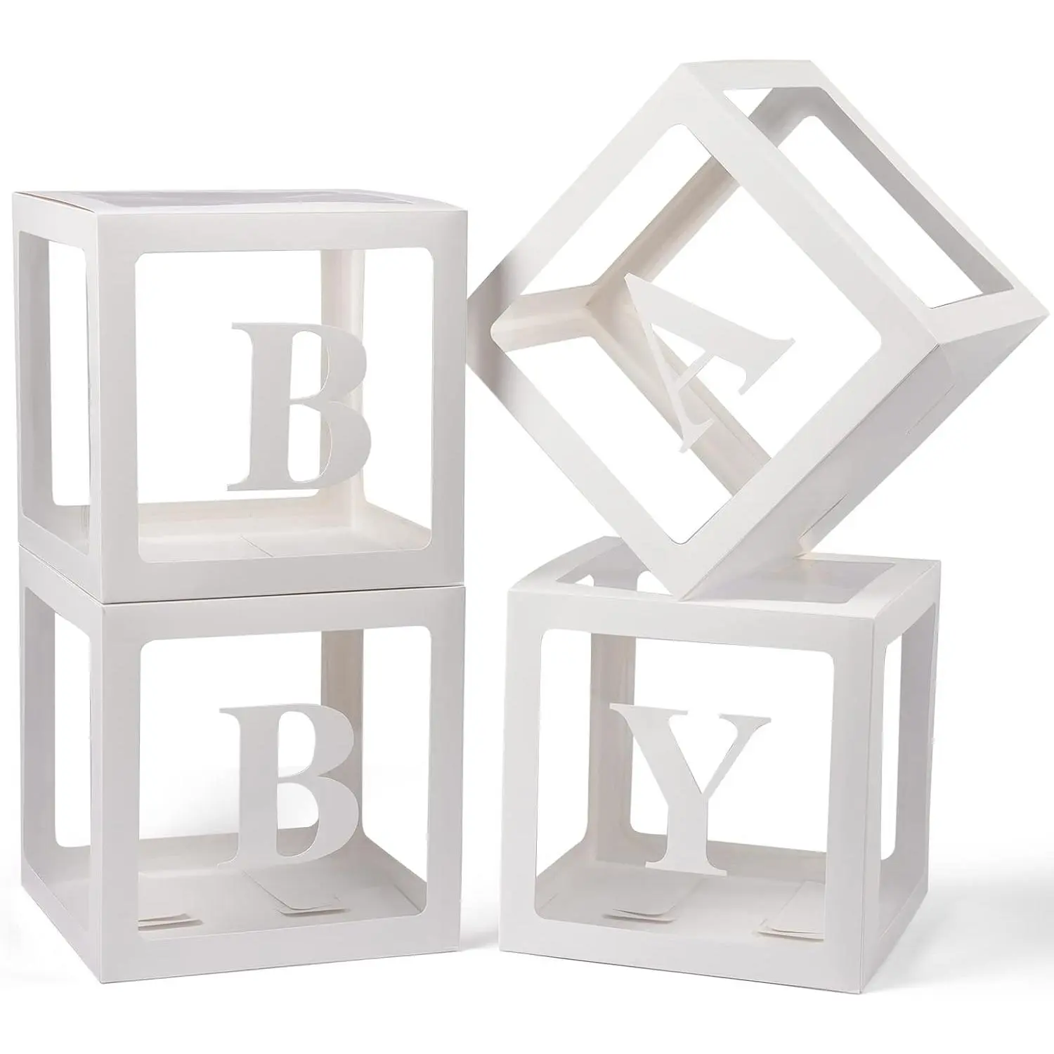 4-Piece Letter Balloon Set, Home Supplies for Gender Reveal, Baby Shower & Birthday Parties with Pre-Decorated Accessories, White Transparent Baby Boxes & 2 Letter Sets, Four Pieces