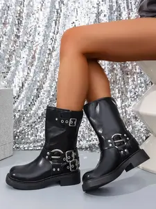 Women's Lightweight Slip-On Mid-Calf Boots, Lightweight Breathable Boots, Comfortable Thick Sole Fashion Short Boots, Casual Boots, Versatile Style for All Seasons Footwear