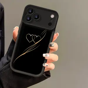 Line Art Heart Phone Case for iPhone 14 15 16 Pro Max & Plus, 11 12 13, X XS Max - Soft Silicone Protective Cover with Full Body Protection