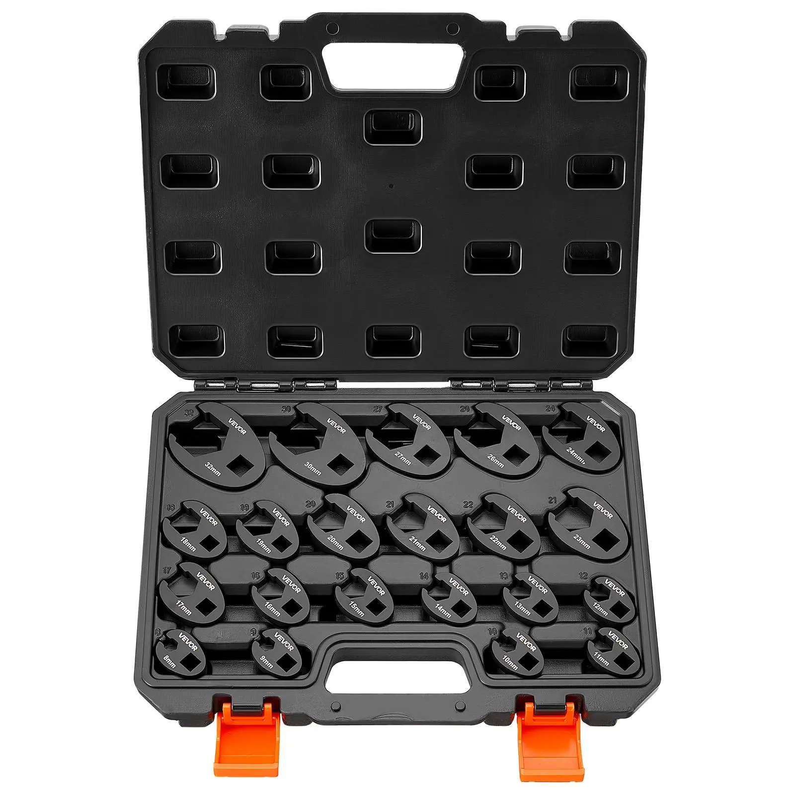 VEVOR 21-Piece Metric Dual-Drive Crowfoot Wrench Set, 1/2"-3/8" Drive Hand Tools, Alloy Steel Multifunctional Work Tools, 5-Point Grip, Flare Nuts Compatible, Storage Tray & Case, Dual Size Markings, for Home Users & DIY Maintenance