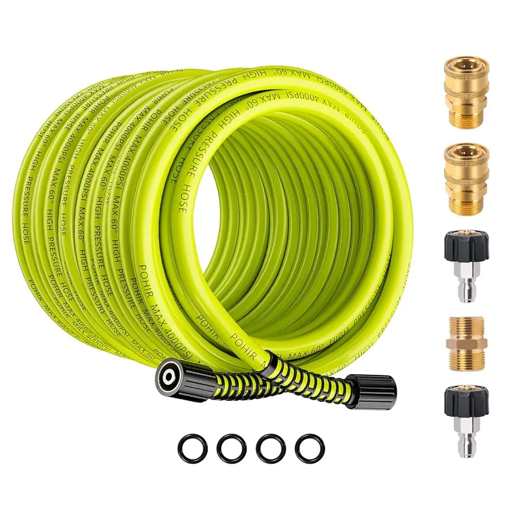 POHIR  Power Washer Hose, 50FT x 1/4 Inch 4000 PSI Kink Resistant  Flexible Extension Hose, M22 14/15mm Thread Compatible for Basic Cleaning Jobs, Power Washer Hoses