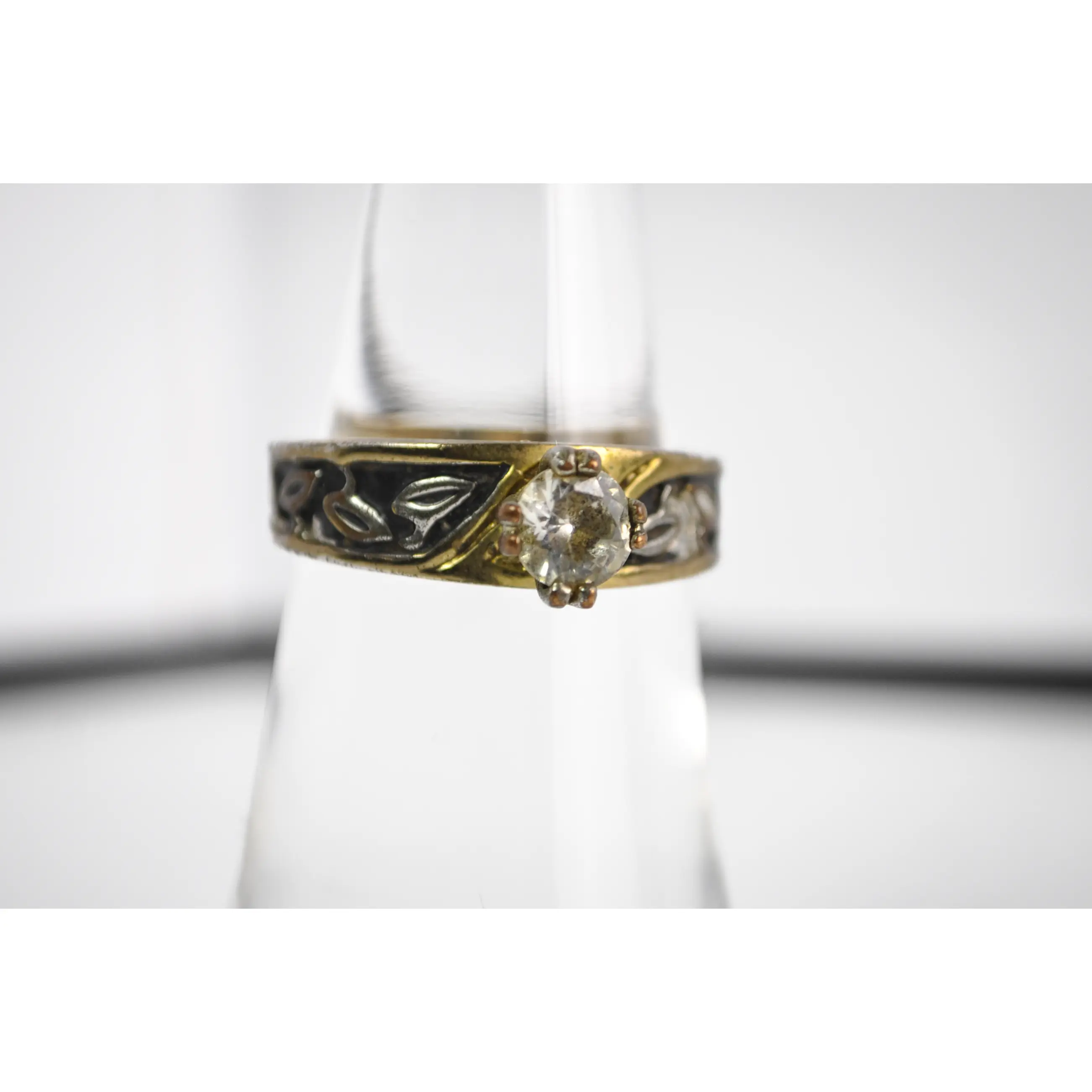 Engagement Style Ring Size 6 Cubic Zirconia Gold Tone Filigree Band - Affordable Engagement Ring CZ Sz 6