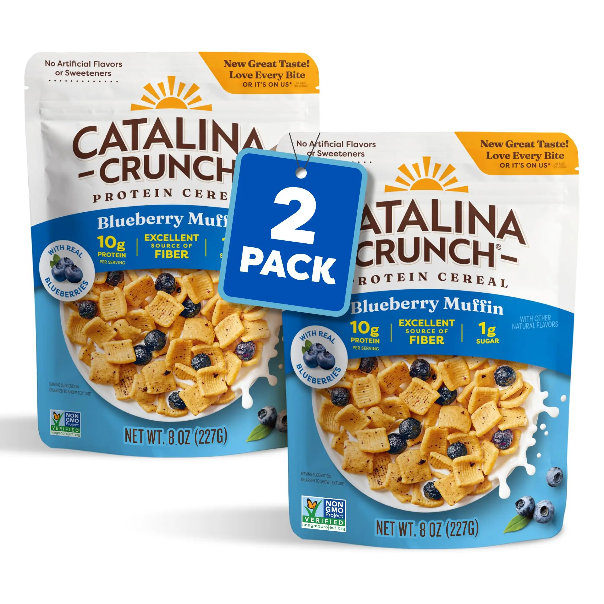 2 PACK x 8 oz Catalina Crunch Protein Cereal - Breakfast Cereal with 10g of Protein, No Added Sugar - Gluten Free, Keto Friendly - Blueberry Muffin
