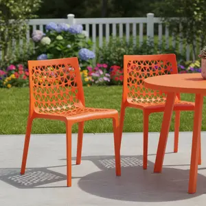 HomeRoots 565271 All-Weather Comfortable Dual-Use Effortless Functional 29.90x21.10x20.70 in. Orange Heavy-Duty Plastic Outdoor Stacking Dining Chair Set of 2, All-Weather Stacking Chairs, Comfortable Stacking Chairs
