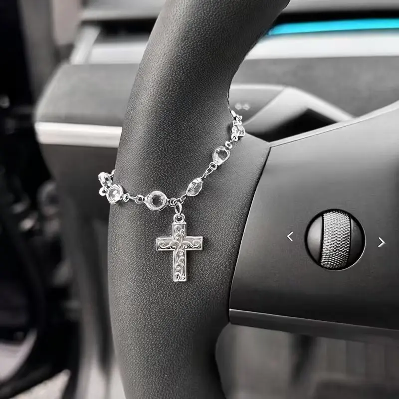 1pc Rhinestone Cross Car Hanging Ornament, Women Interior Decor Gift for Girlfriend Birthday