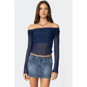 Drawstring Fold Over Sheer Top