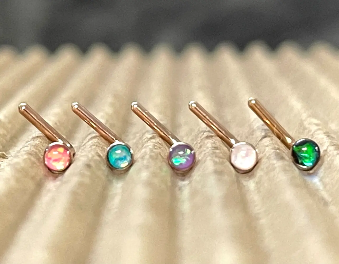 1pc Opal Sparkle L-Bend Rose Gold Plated Nose Ring 316L Steel Body Jewelry