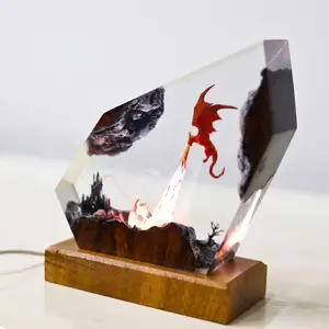 Epoxy Fire Dragon Resin Lamp, Handmade Resin Night Light with USB Port, Multicolor LED Light, Ideal Home Bedroom Decor, Unique Birthday and Holiday Gifts for Dad, Men, Husband, Boyfriend, Him, Kids