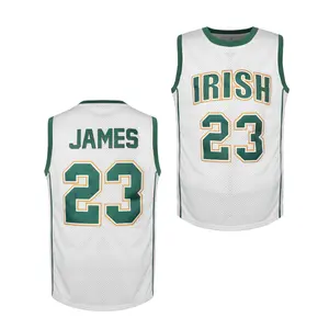 Men's Basketball Jersey #23 Sleeveless White Base with Green Gold Accents IRISH James Embroidery Breathable Mesh Fabric