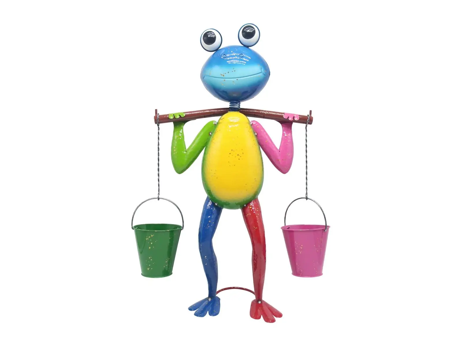 Continental Art Center 22024B Colorful Enameled Metal Frog Outdoor Plant Holder - Blue, 8 lbs, Removable Baskets, Cute Planters for Patio Home Improvement Garden Supplies