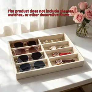 Multi-Compartment Sunglasses Storage Box, 8-Grid Dustproof Display Case, Home Organizer for Watches and Keys, Soft Fabric Lining