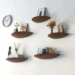 Semicircular Wooden Wall Shelf for Projector Display and Home Decor Storage Solutions