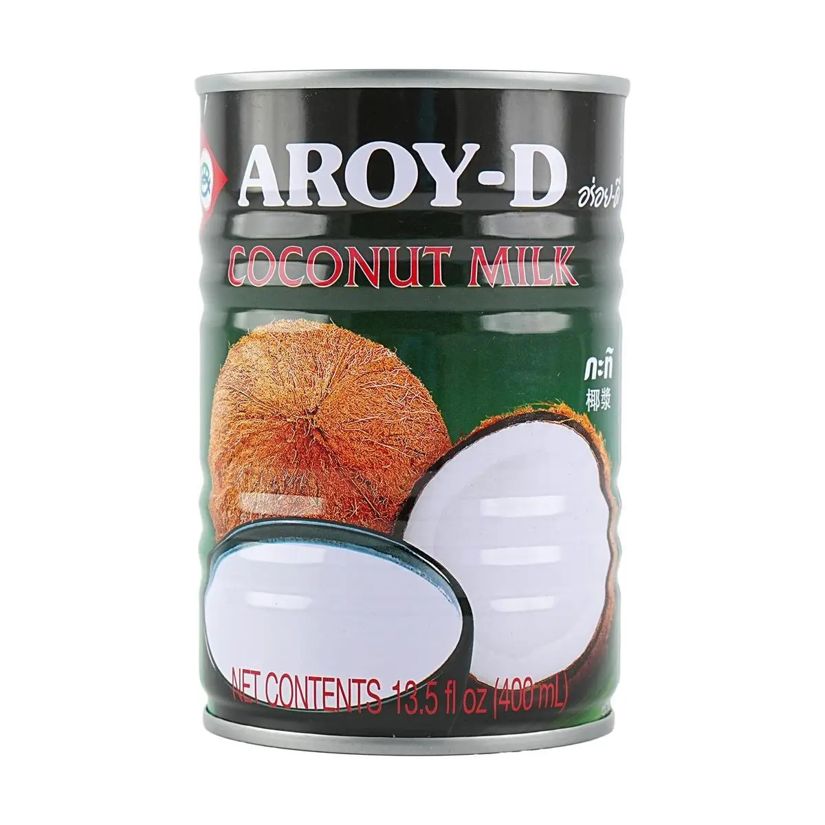 AROY-D 100% Natural Coconut Milk 400ml - Unsweetened, No Added Sugar - Authentic Thai Coconut Cream for Desserts, Curries, and Beverages