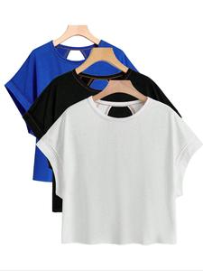 women's solid color batwing sleeve round neck tee, casual loose short sleeve t-shirt for summer, ladies clothes for daily wear