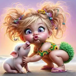 5D DIY Full Drill Diamond Painting - Diamond Painting Kit for Girls, Pig Mosaic Canvas DIY Wall Art, Home Wall Decoration