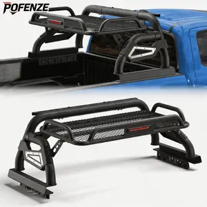 POFENZE-Mestan Truck Bed Rack Roll Bar with Cargo Basket for Mid-Size Trucks, Adjustable Chase Rack Heavy-Duty Steel Overland Rack for Tacoma, Colorado, Canyon, Ranger car accessories men Ram