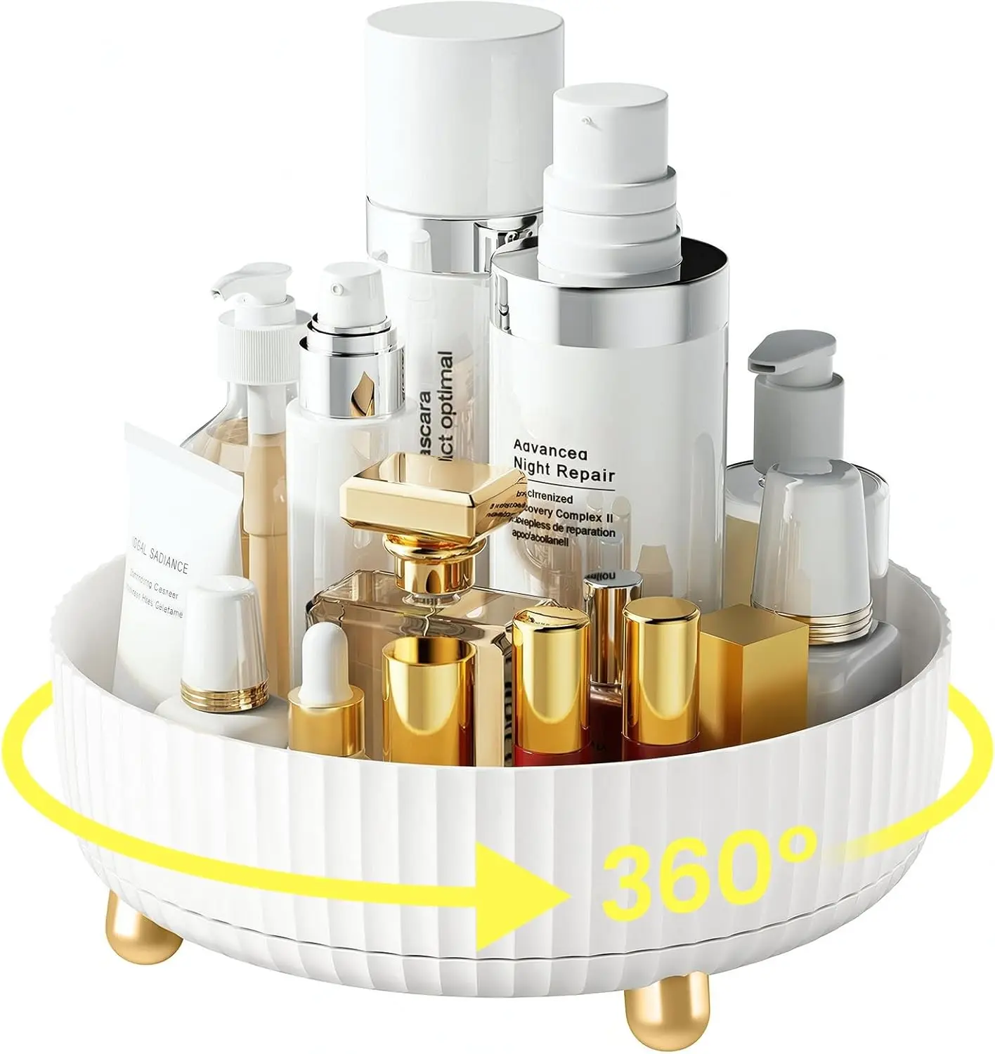 360 Rotating Makeup Perfume Organizer Skincare Tray, Small Beige | 360 Degree Spinning Lazy Susan Organizer Lotion Cosmetics Storage for Dresser, Vanity, Bathroom Countertop