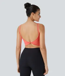 Halara Double Straps Backless Twisted Cropped Yoga Tank Top A-C Cups #summervibes