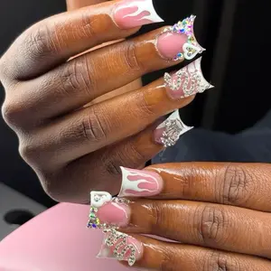 24pcs Unique Subculture Nail Art, Flame Color Block & Snake Design, French Style, No Bake, Suitable for Streetwear, Cosplay, Parties