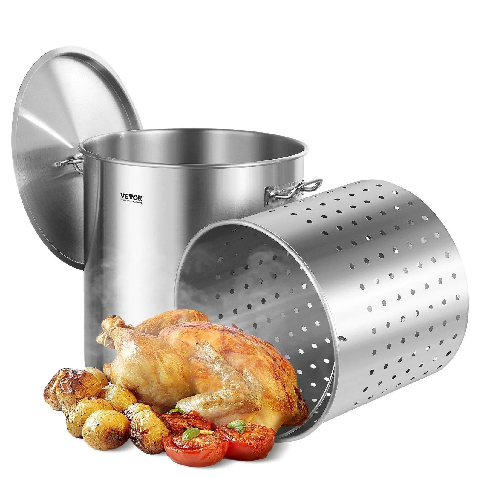 84QT Stainless Steel Stockpot Cooking Kitchen Sauce Pot with Basket Lid Handle#BackToSchool