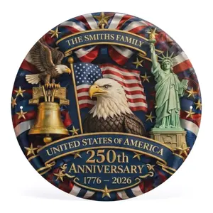 Custom America 250th Anniversary Door Sign, Personalized Family Name Patriotic Door Hanger, USA 1776–2026 Fourth of July Decoration, Independence Day Front Door Decor Design 8*8inch Ornaments