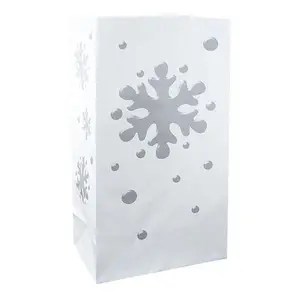 LumaBase Flame-Resistant Paper Luminaria Bags, Snowflake - Set of 12
