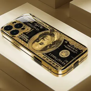 Trendy and stylish $100 design pattern electroplated glass phone case,for iPhone 17 Pro Max Phone Case 17 Air 16E 16 Pro Max 15 Pro Max 15 Plus 14 Plus 13 12 11 Phone Cases,Samsung Galaxy S25 Ultra S22 S23 FE S24 Plus A14 A15 A16 A35 A36 A54 A56 Note 20 U