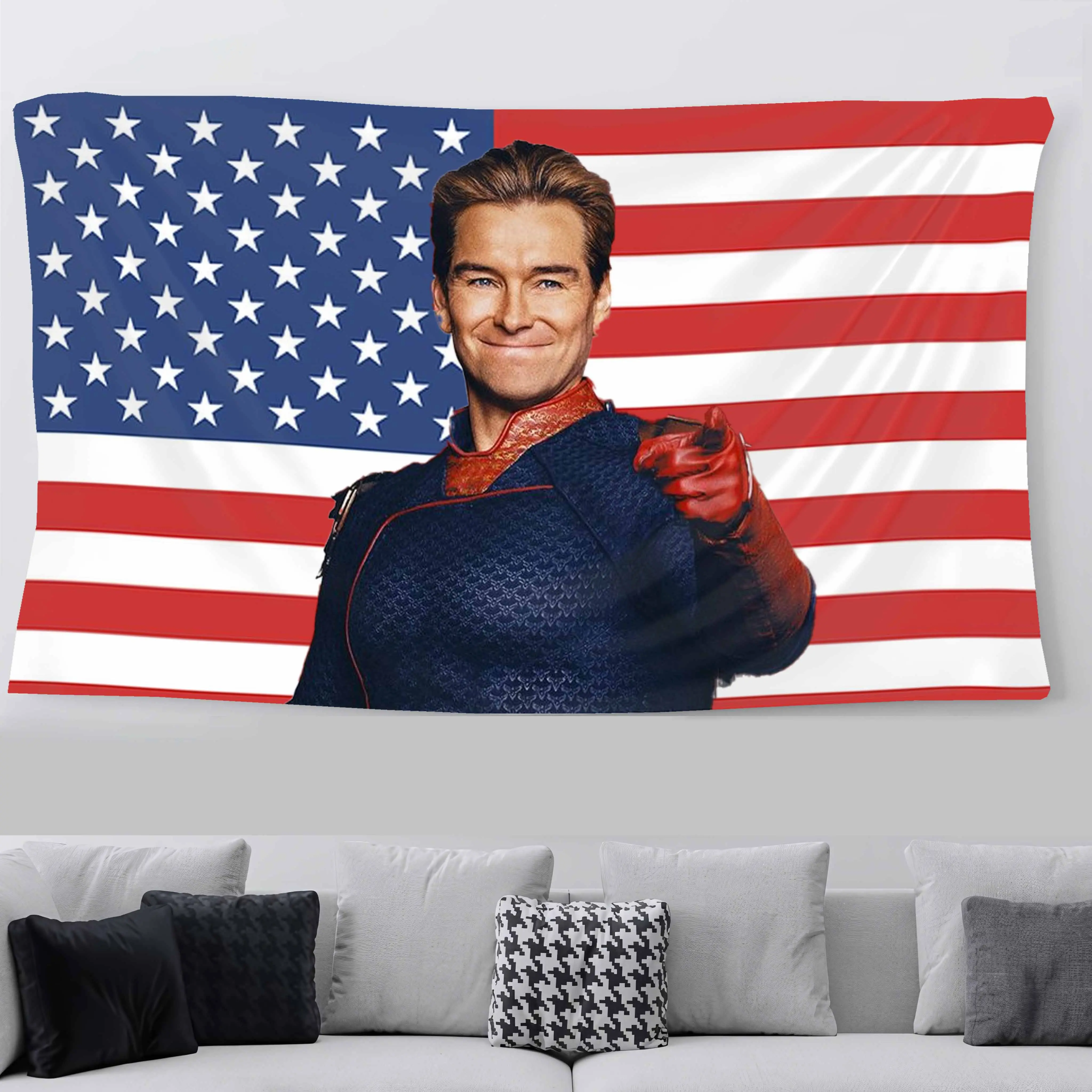 Homelander The Boys V2 Flag Banner 3x5ft Tapestry Art Wall Decor Bedroom Dorm Room College Man Cave Movie Gifts Decoration Cotton Linen Decorative art decor american flag tapestry print home